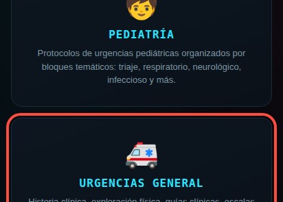 Tarjeta 'Urgencias general' en el menú principal