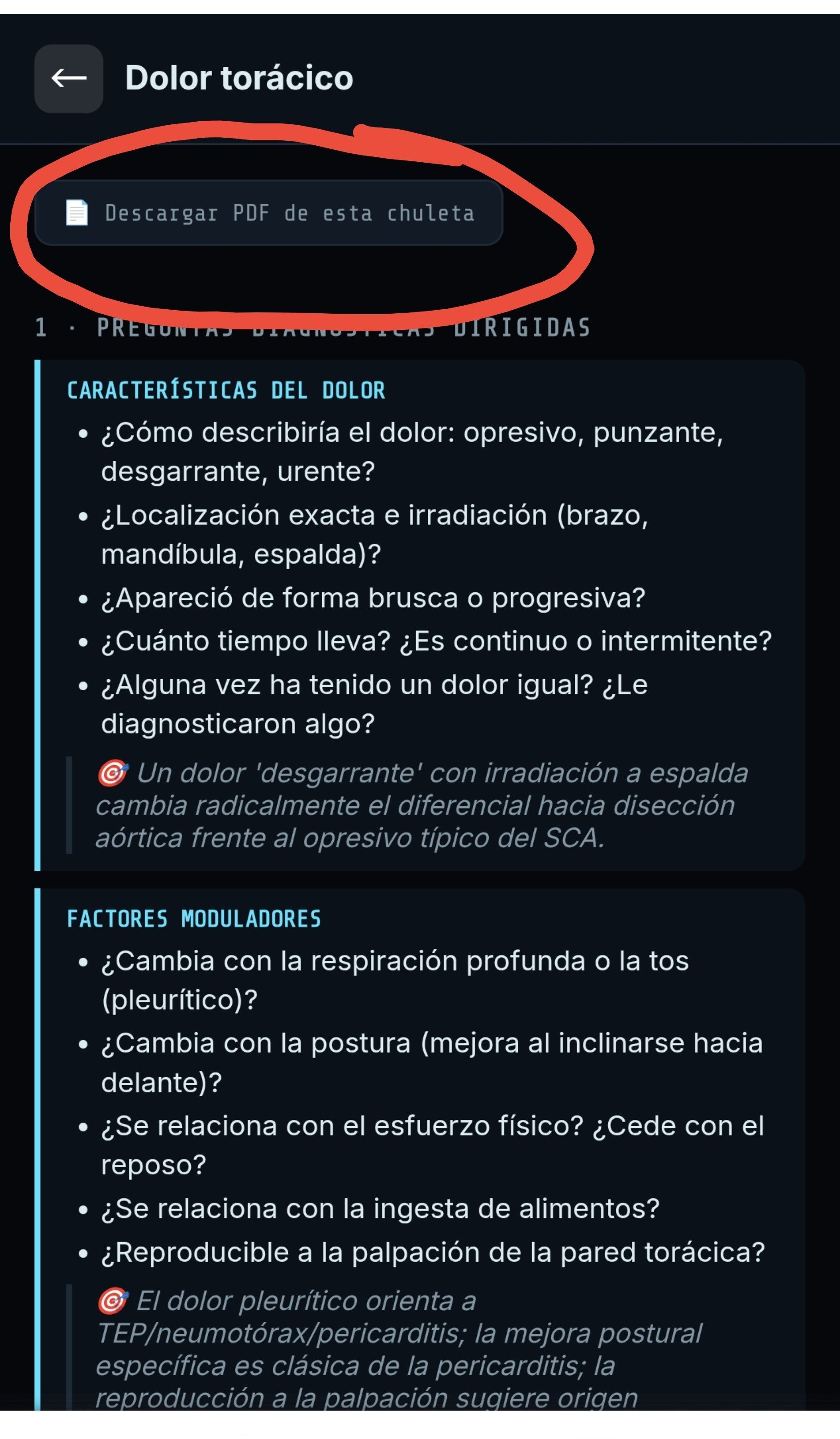 Botón 'Descargar PDF de esta chuleta'